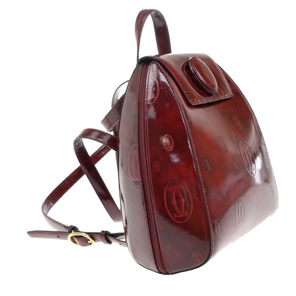 CARTIER Birthday Backpack Shoulder Bag Patent Leather Red GHW France 268-082525 - Picture 4 of 14